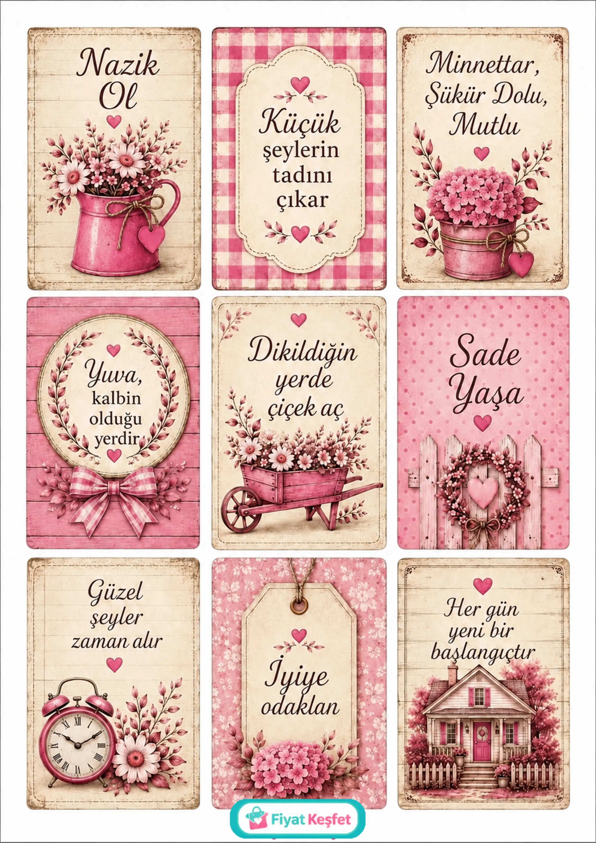 Vintage Çiçekli Motivasyon Kartları - Ücretsiz A4 PDF