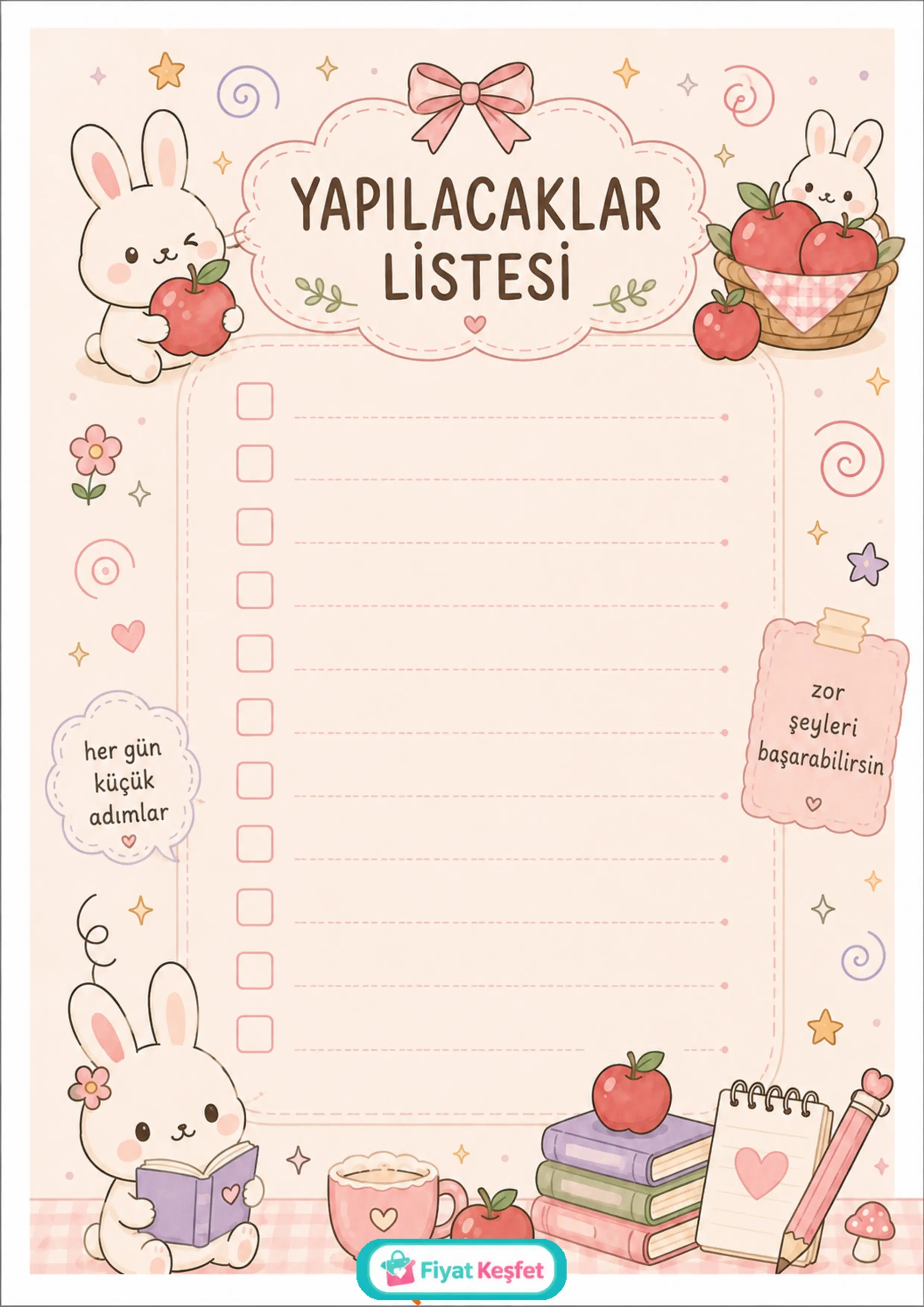 Tavşanlı Pembe Yapılacaklar Listesi - Ücretsiz A4 PDF