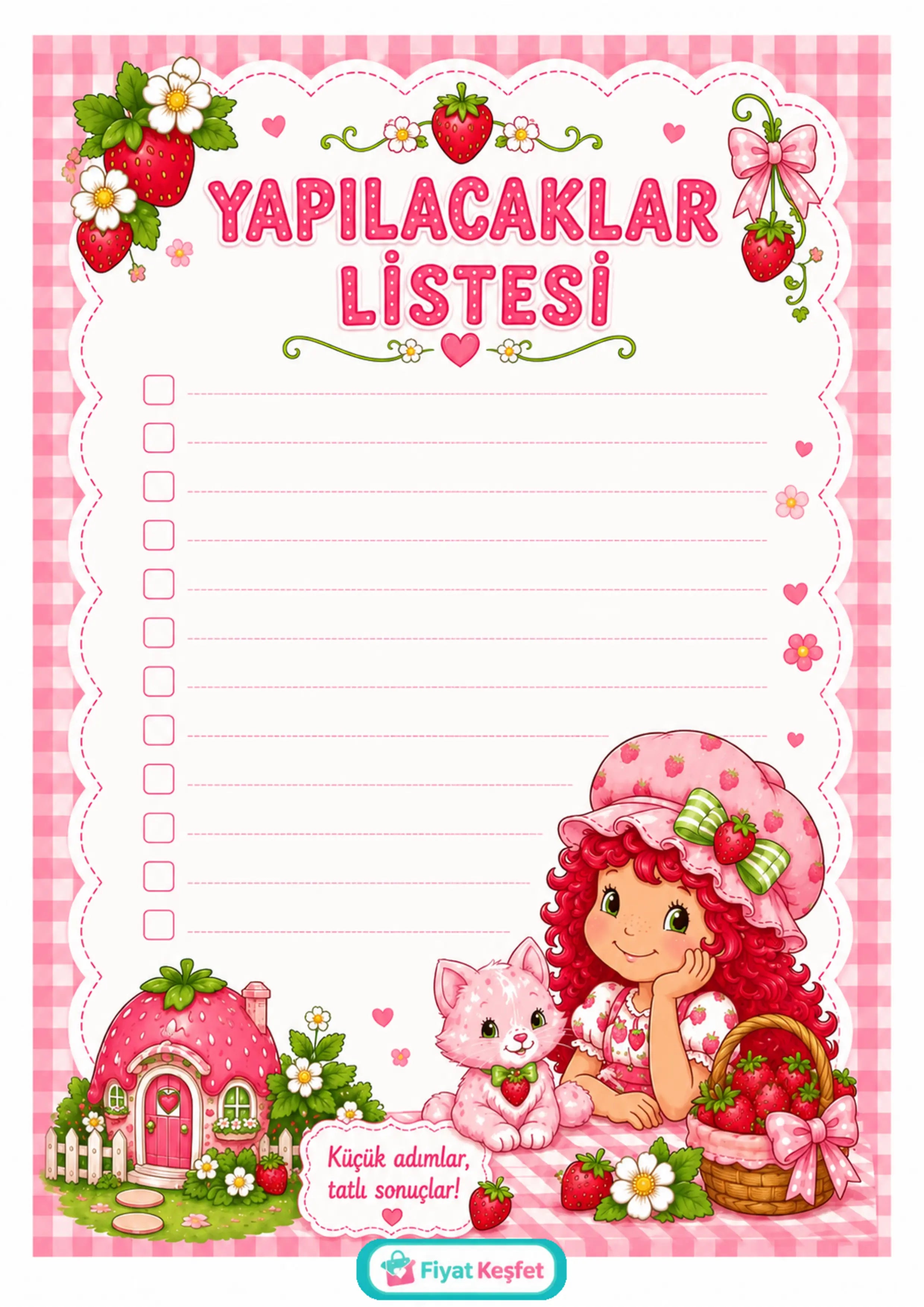 Çilekli Pembe Yapılacaklar Listesi - Ücretsiz A4 PDF