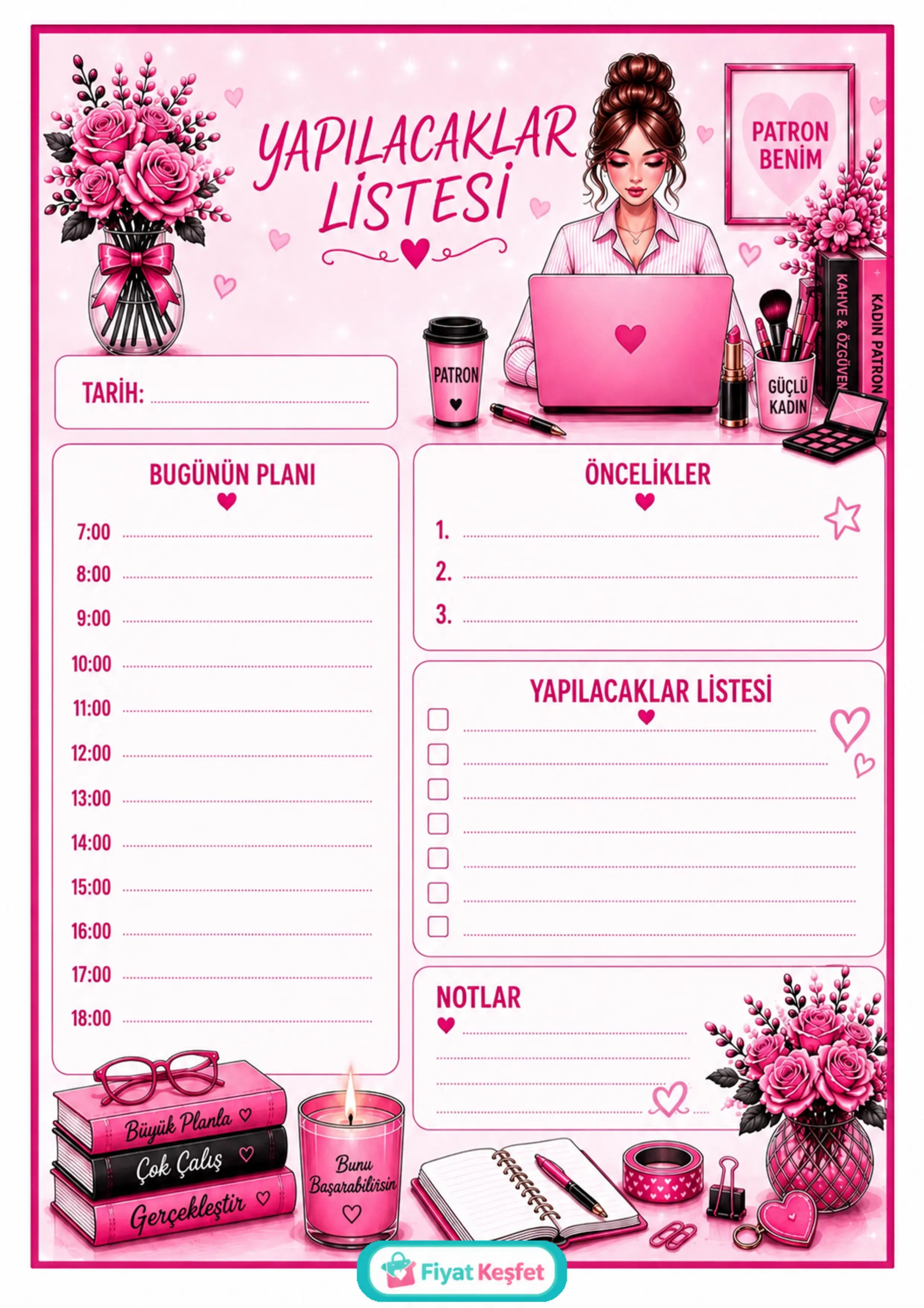 Pembe Kadın Patron Günlük Planlayıcısı - Ücretsiz A4 PDF