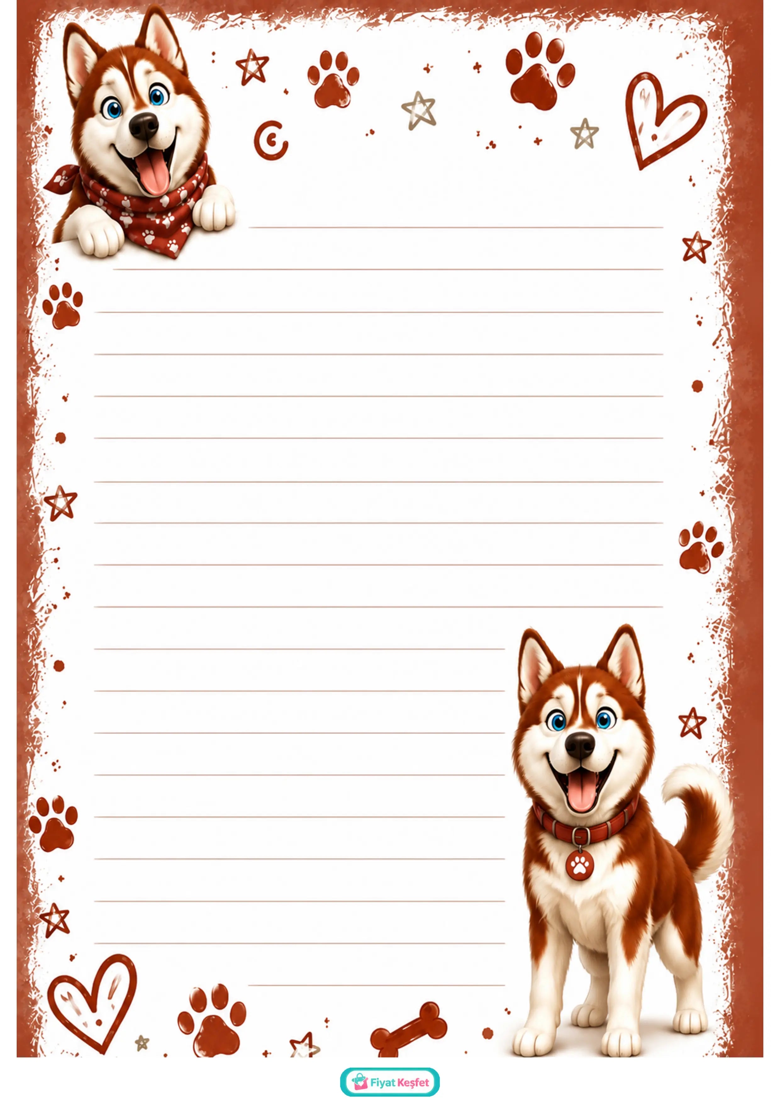 Husky Köpekli Mektup Kağıdı - Ücretsiz A4 PDF
